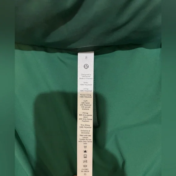 Lululemon Wunder Puff Puffer Jacket in Everglade Green - Size 8 - Picture 12 of 16